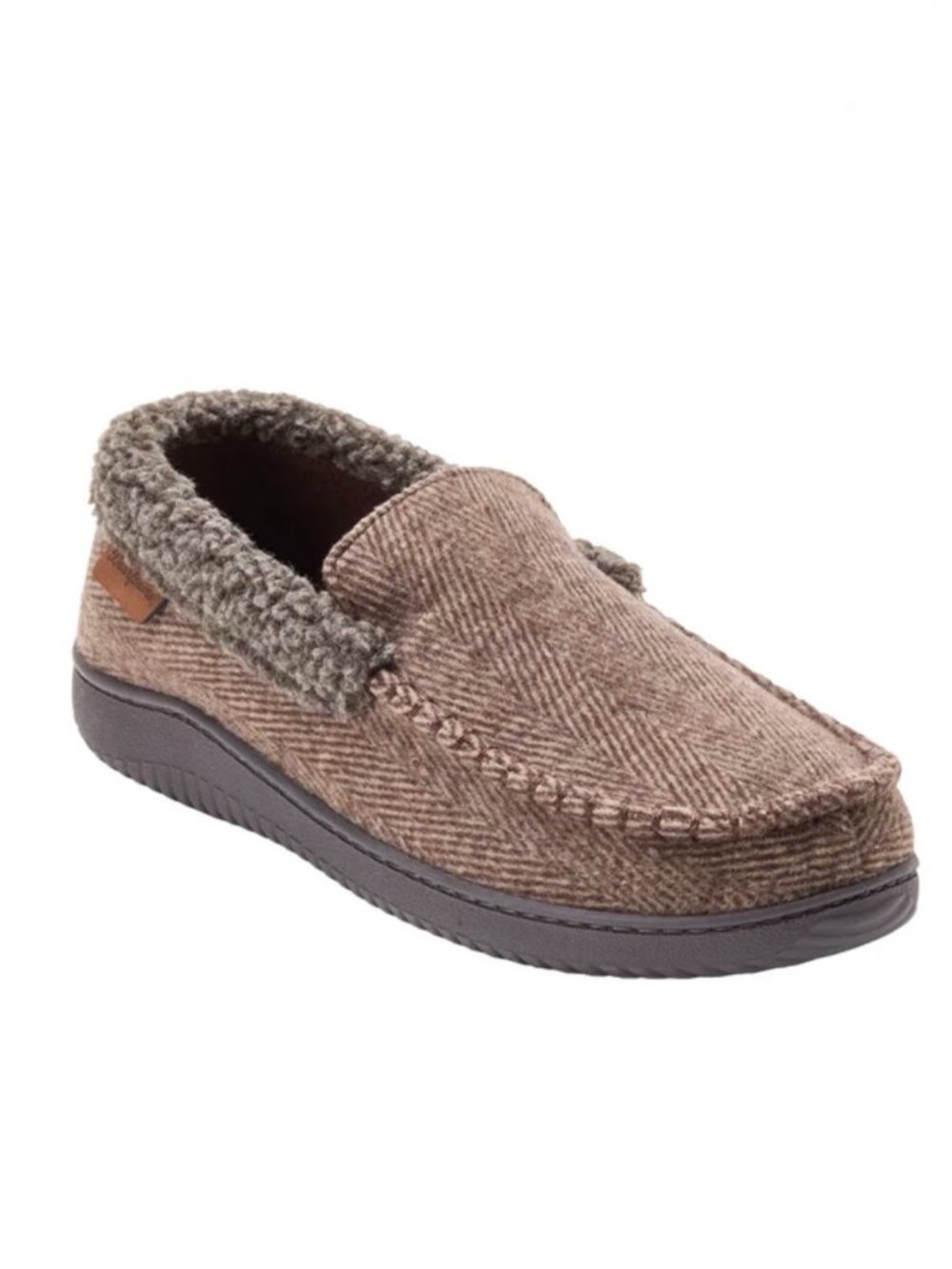 Dearfoams NIB Men's Brown Herringbone Memory Foam Slippers S M